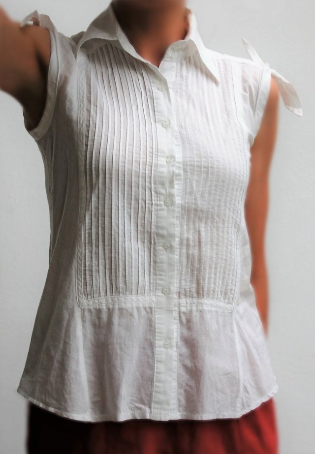 Bluzka damska RCC, 36 S, plisowana, biała, na guziki, wiązane rękawy
