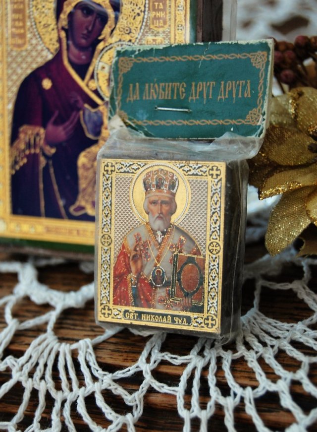 Święty Mikołaj z Miry, ikona rosyjska na desce, druk