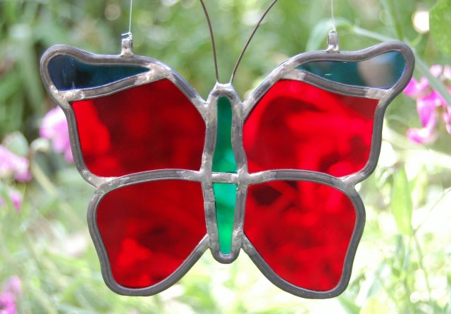 Czerwony motyl, witraż Tiffany