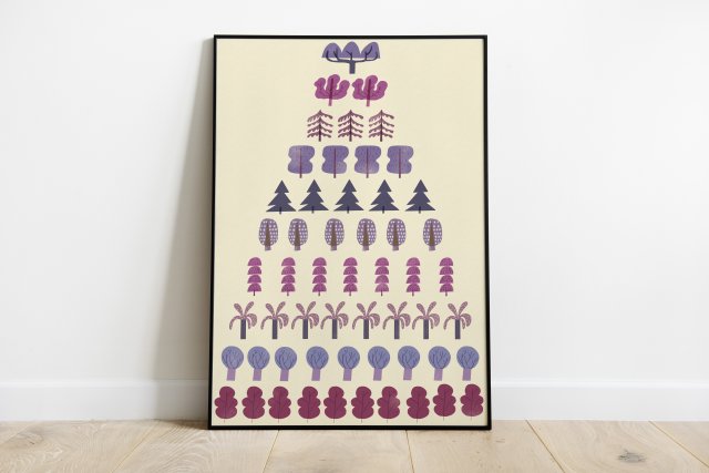 Plakat 50 x 70 cm Plakat edukacyjny liczby drzewa (wersja fioletowa)
