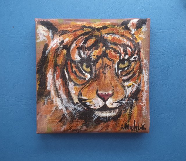 Obraz mini ręcznie malowany tygrys