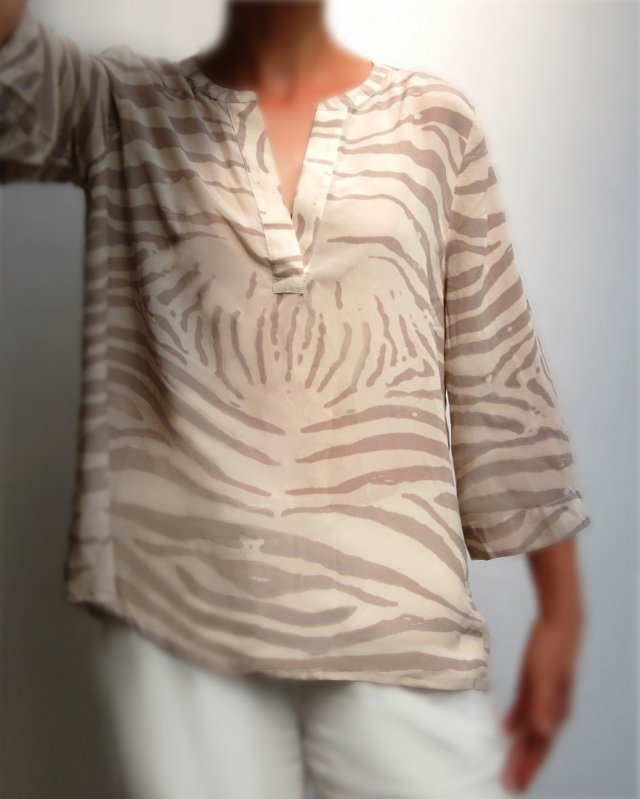 Barbara Becker, jedwabna bluzka, r. 42, zebra, zwierzęcy wzór, safari, etno, jedwab