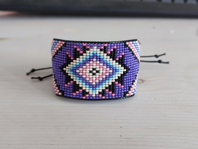 Indiańska szeroka bransoleta, fioletowa