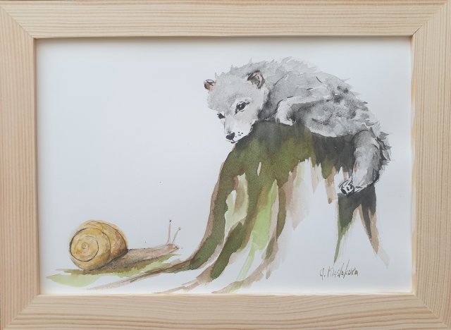 Obraz ręcznie malowany "Wilk"+rama ślimak