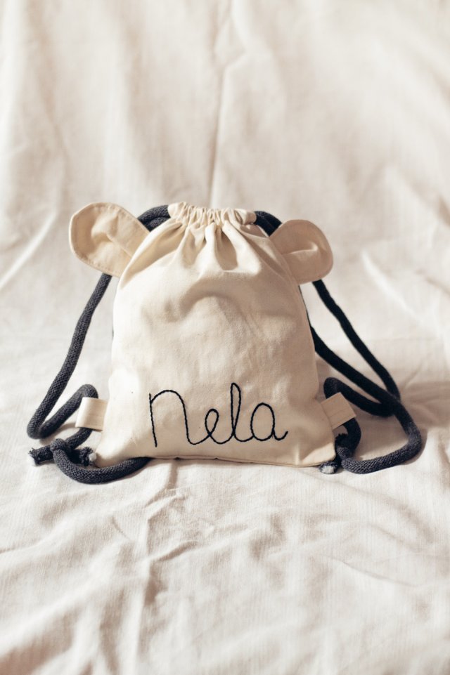 Bawełniany mini plecak miś z imieniem Nela