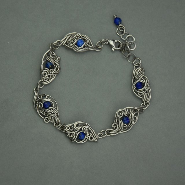 Bransoletka regulowana niebieski apatyt, stal chirurgiczna, wire wrapping