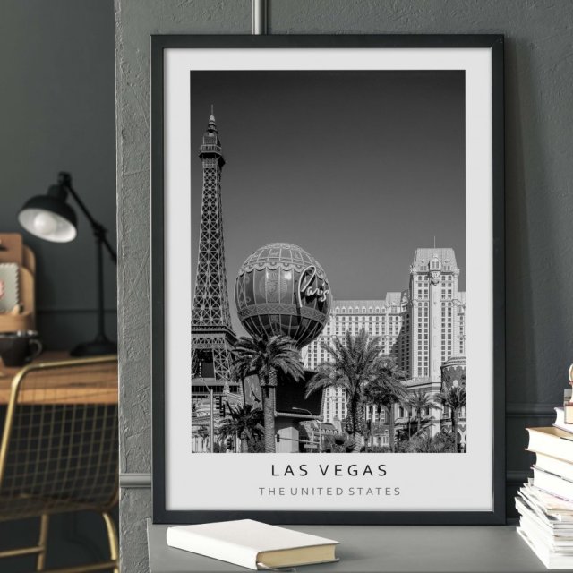 Plakat  czarno biały - LAS VEGAS 40x50 cm