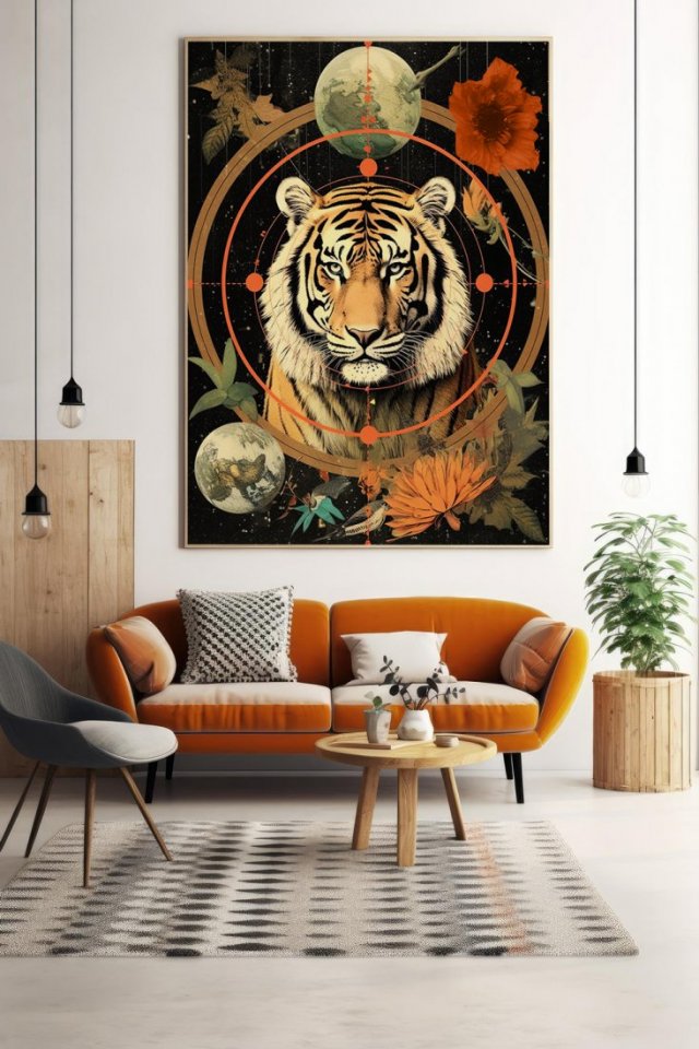 Plakat Tygrys astrologia kolaż  - format 61x91 cm