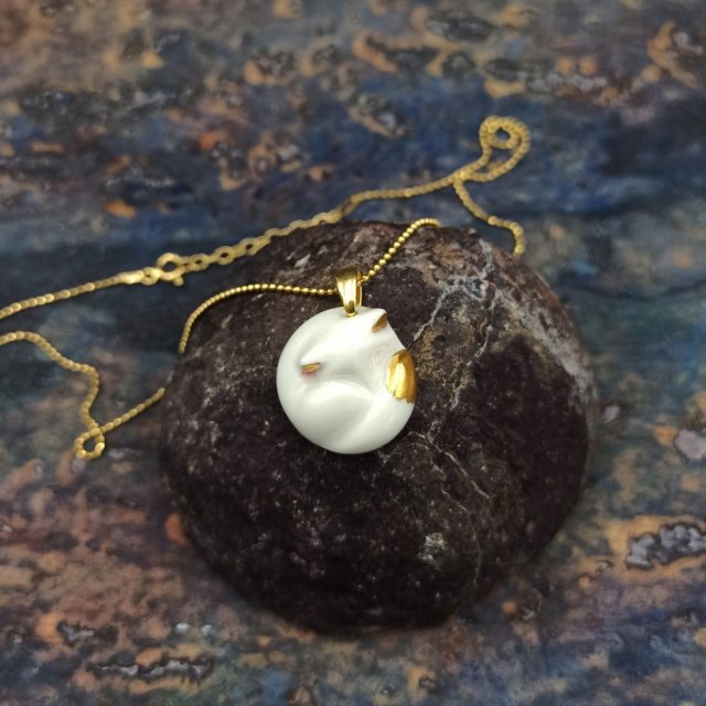 Złoty Lisek porcelana srebro 925 minimalistyczny naszyjnik od DelfinaDolls ~ Slavic Porcelain