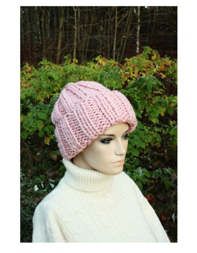 CZAPKA BEANIE Z WEŁNĄ PUDROWY RÓŻ