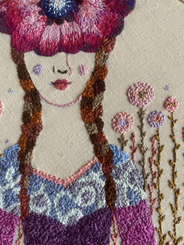 Haft portret tamborek kobieta, kwiaty