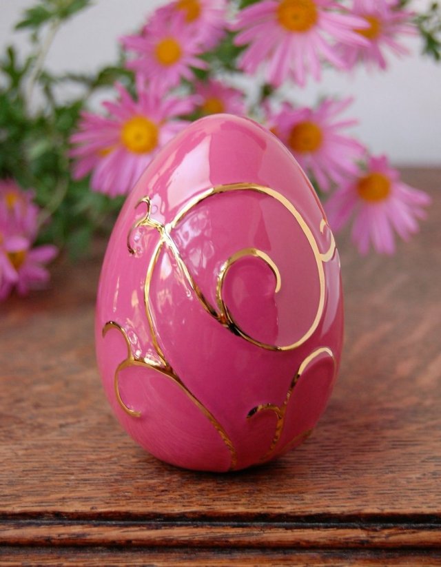 Emaux de Longwy, Francja, jajo złocone, ceramika, angielski róż