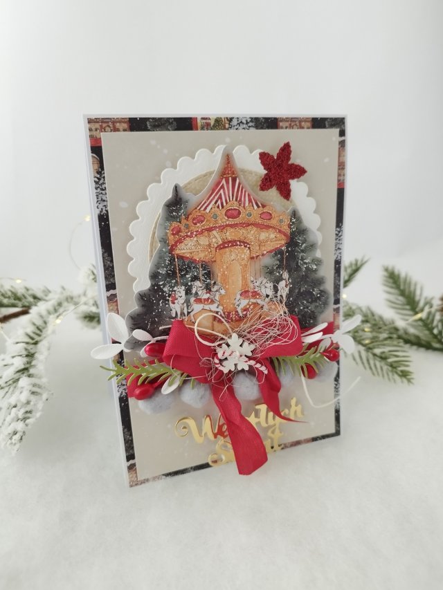 Karuzela z konikami- piękna kartka świąteczna