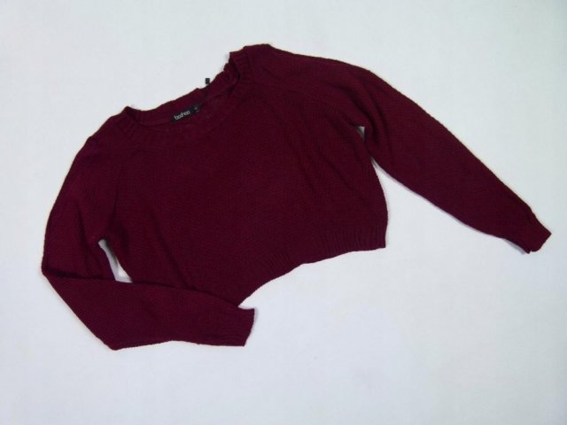 Boohoo cienki sweterek crop akryl bordo / L