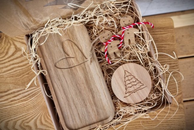 Zestaw prezentowy, box na prezent na Święta, Boże Narodzenie, boho, rustykalne dodatki z litego drewna dębowego