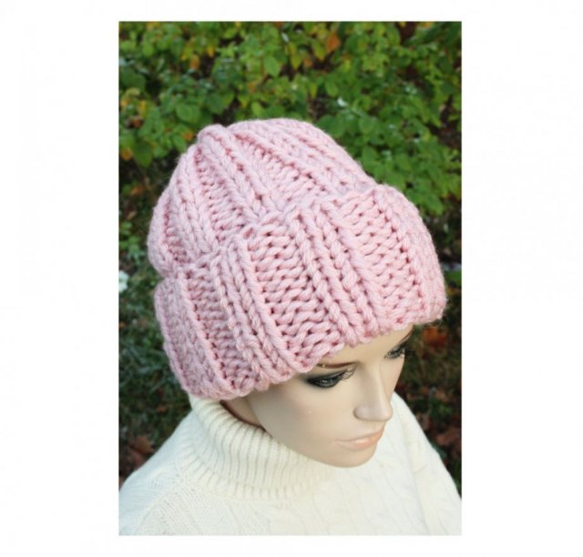 CZAPKA BEANIE Z WEŁNĄ PUDROWY RÓŻ