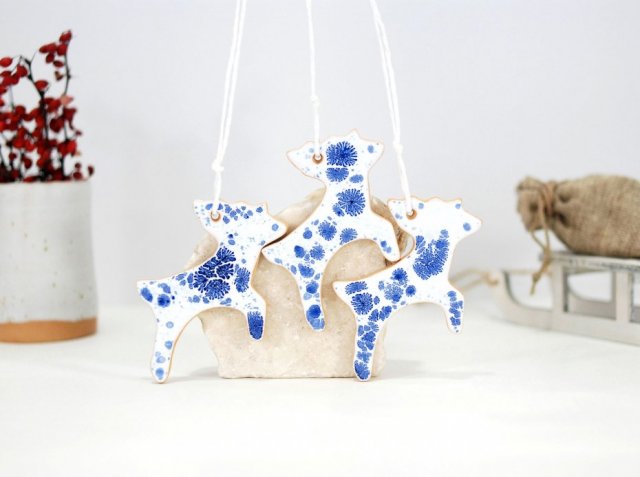 3 reniferki ceramiczne ozdoby choinkowe