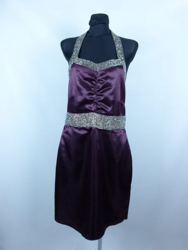 Satynowa sukienka mini wiązana na szyi / XL