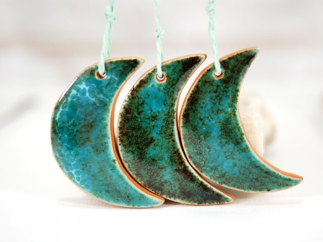 Boho księżyce - ceramiczne ozdoby choinkowe
