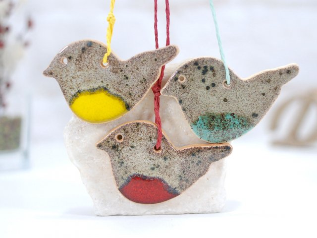3 ptaszki brzuszki - ceramiczne ozdoby choinkowe