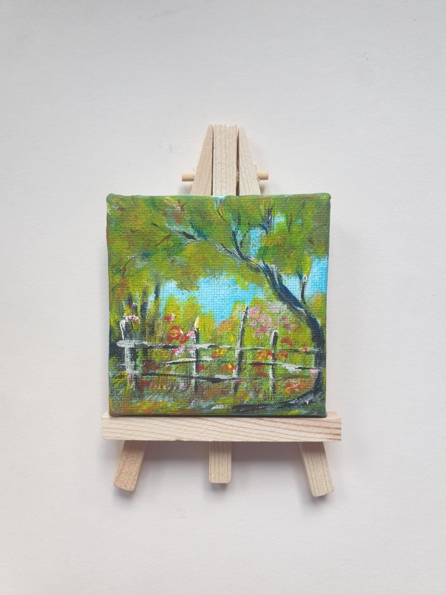Mini obraz ręcznie malowany pejzaż lato las