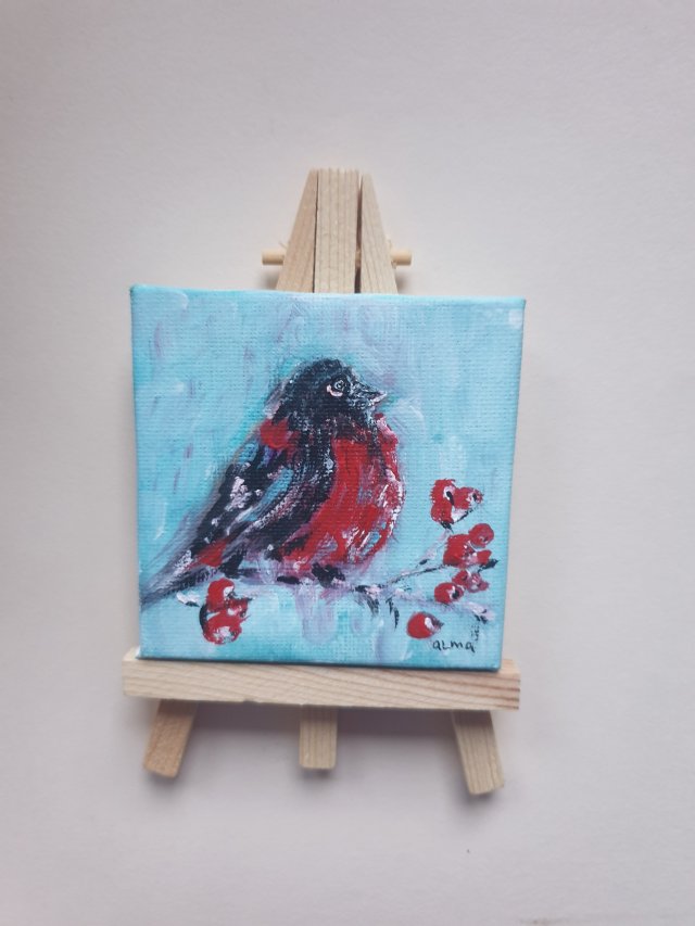Mini obraz ręcznie malowany ptak gil