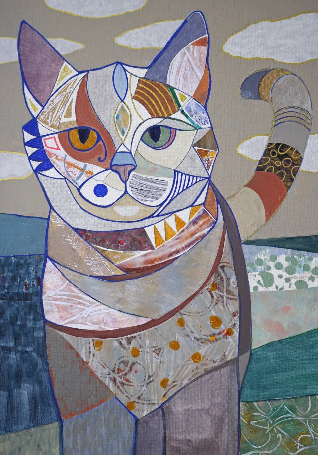 Obraz oryginał na płótnie 50x70 cm - Mozaikowy kot