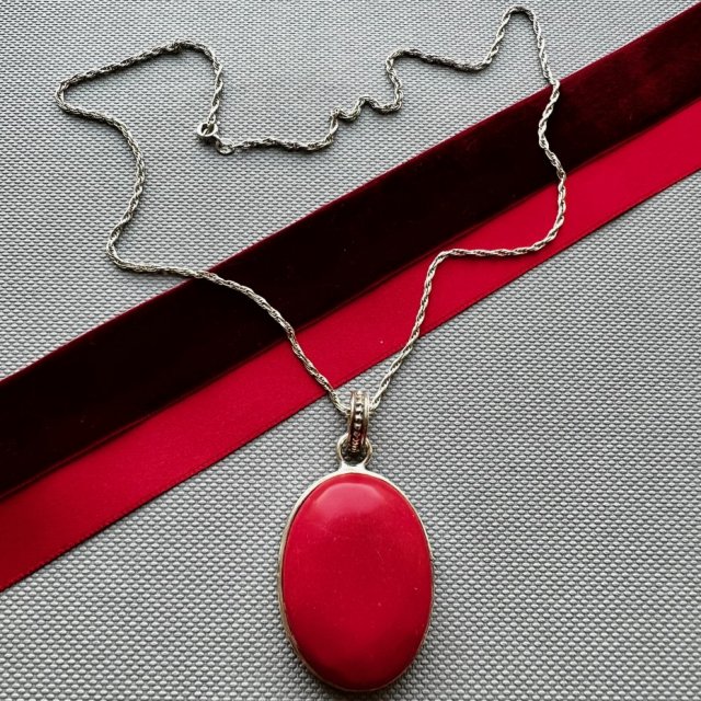 Gallery Jewelry ❤ Large Pendant Red Gemstone & Sterling Silver ❤❤ Naszyjnik