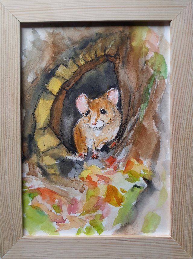 Obraz ręcznie malowany "Myszka"+rama