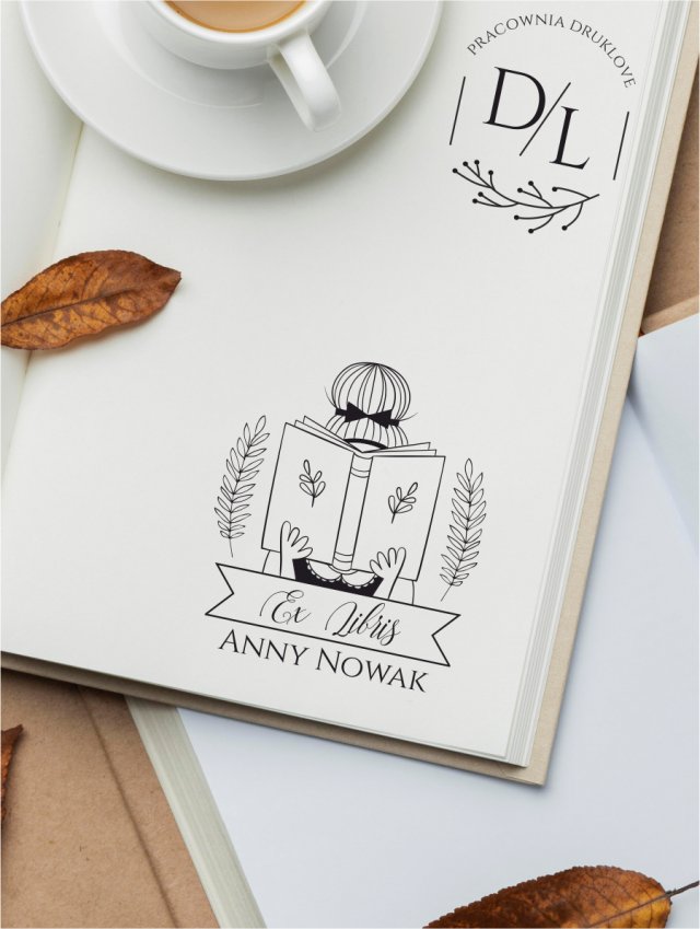 Stempel Ex Libris Exlibris personalizowany Panna z kokiem