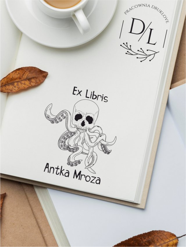 Stempel Ex Libris Exlibris personalizowana Czacha Ośmiornica