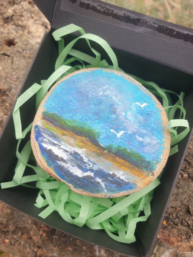 Obraz-magnes na lodówkę ręcznie malowany na drewnie Morze+ pudełko