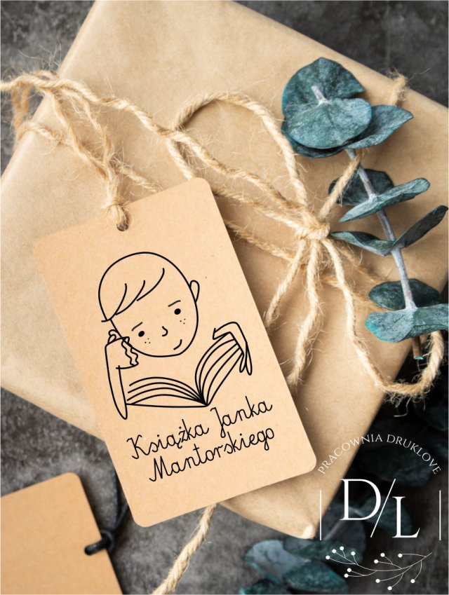 Stempel Ex Libris Exlibris personalizowany Chłopiec czyta