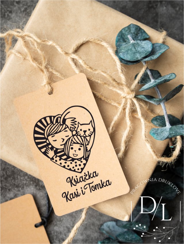Stempel Ex Libris Exlibris personalizowanyex dzieci kot serce
