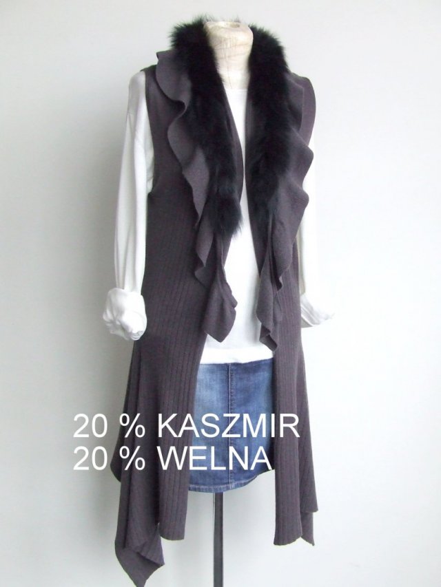 długa szara kamizela sweter kaszmir r. M/L/XL  Preziosa