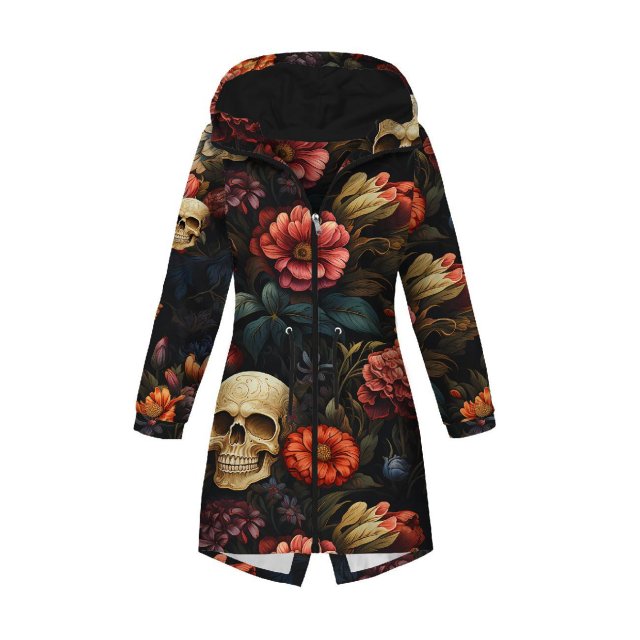 Kurtka parka damska - FLOWERS AND SKULL