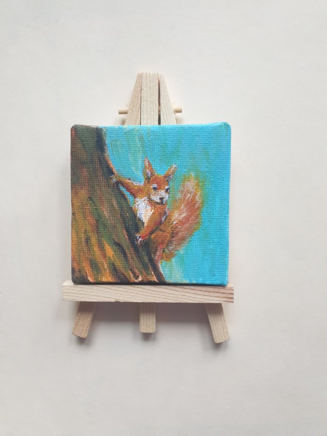 Obraz ręcznie malowany mini "Wiewiórka" +sztaluga