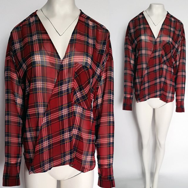 CUBUS szyfonowa przekładana bluzka w kratę R 40 L Hv264