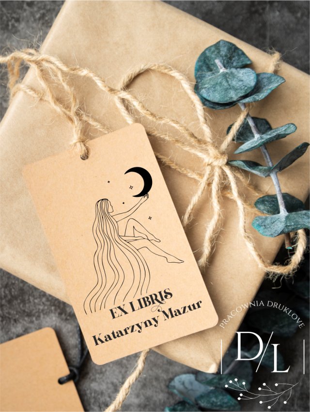 Stempel Ex Libris Exlibris personalizowany Dziewczyna z Księżycem