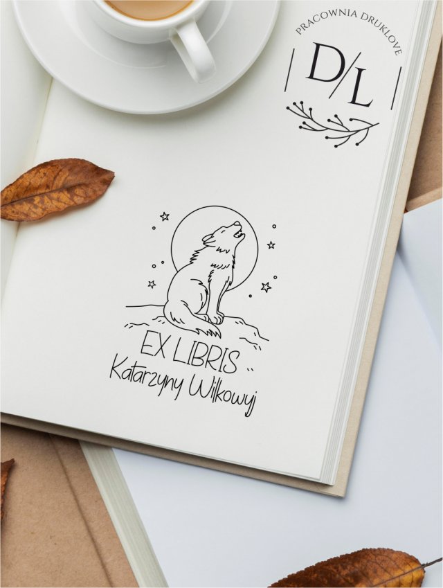 Stempel Ex Libris Exlibris personalizowany Wilk Wyjący