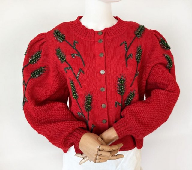 Lanamoden Salzburg haftowany wełniany sweter vintage