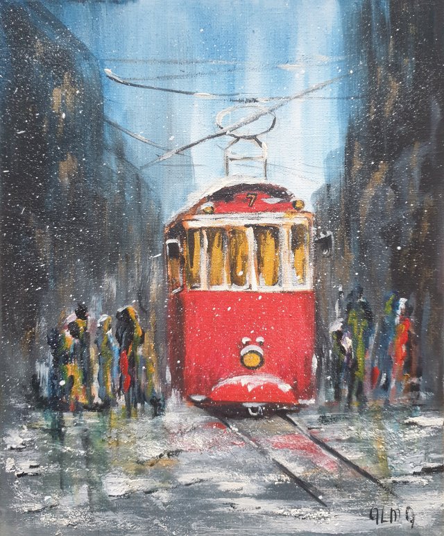 Obraz ręcznie malowany  24x30 cm "Zima w mieście"