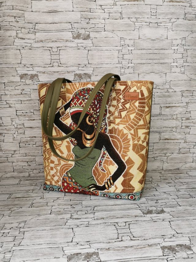 Torebka damska shopper torebka na ramię zamykana gobelin - afryka 2
