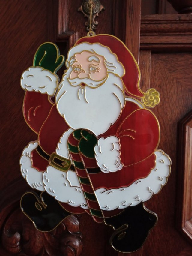 Mikołaj-witraż-plastikowy vintage ozdoba świąteczna