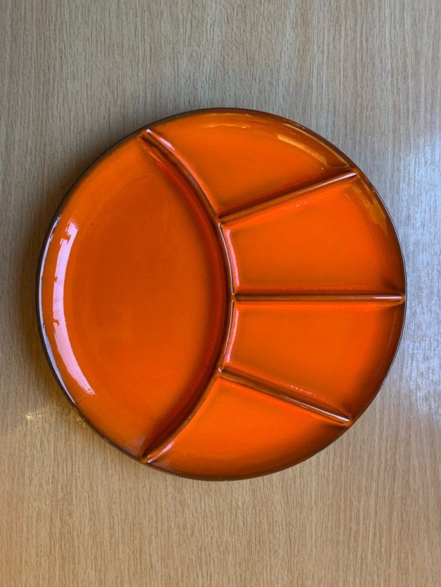 Ceramiczne talerze do fondue pomarańczowe vintage lata 70