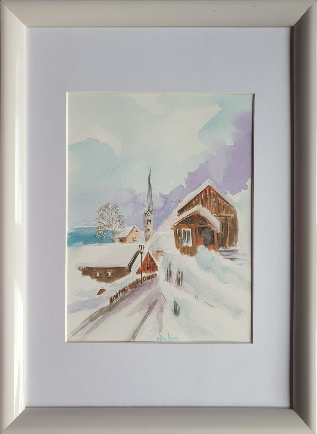 Obraz ręcznie malowany "Zima " +rama akwarela