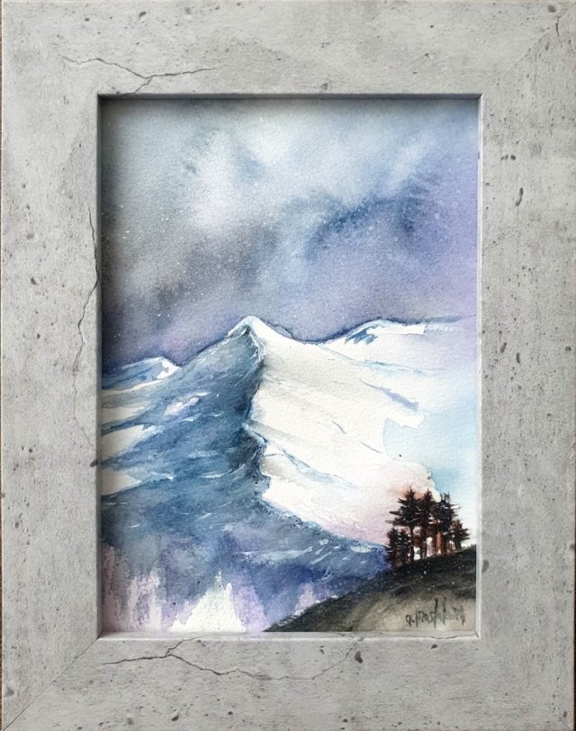 Obraz ręcznie malowany "Góry" +rama akwarela