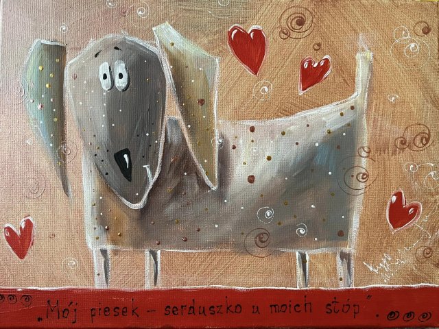 Mój piesek - serduszko u moich stóp. Giclee