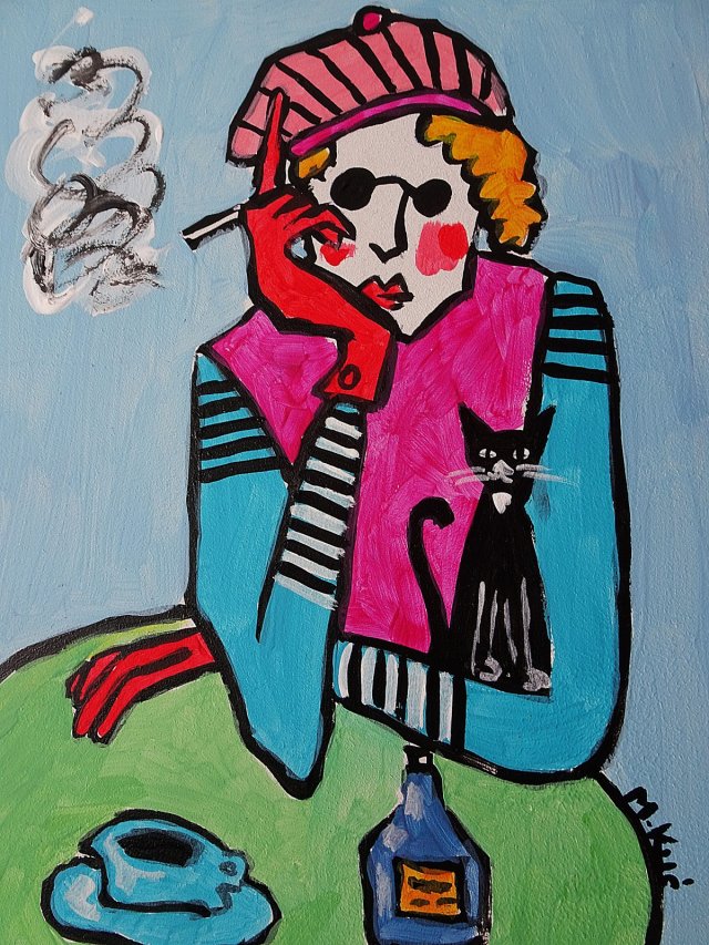 obraz do salonu portret babci z kotkiem