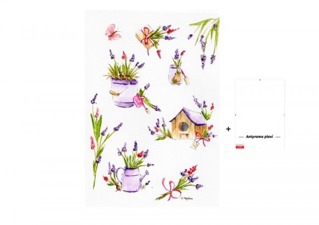 Obraz Akwarela ręcznie malowana +antyrama lawenda kartki